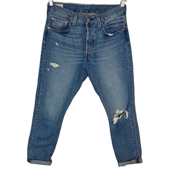 Levi's Women's 501 Skinny Jeans in Can't Touch This Medium Wash Ripped W28 L28 - Picture 3 of 16